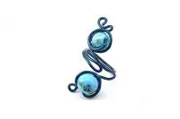 Bague avec perle et fil d'alu bleus- Collection Agathe
