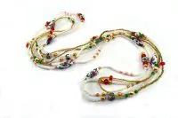 Collier sautoir blanc en 3 rangs - Collection Memphis
